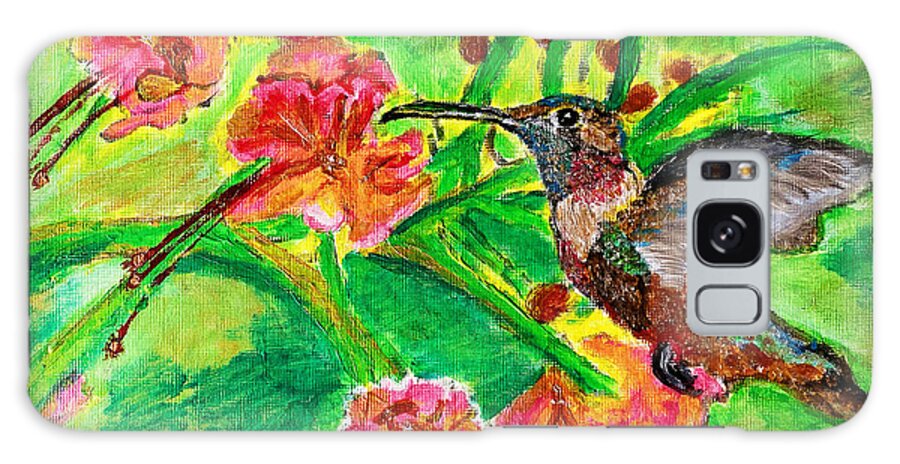 Hummingbird Galaxy Case featuring the painting Hummingbird Enjoying Flower's Nectar by Melody Fowler