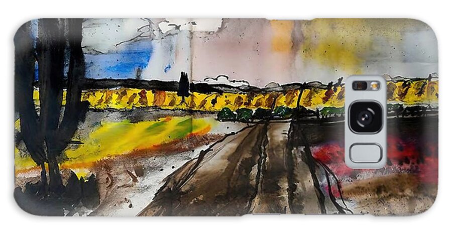 Slenaken Galaxy Case featuring the painting Gieveld 12 Painting slenaken heijenrath yellow gieveld the past history horizon melancholy old farm abstract art backdrop background black blob border brown brush color colour crumpled damaged by N Akkash