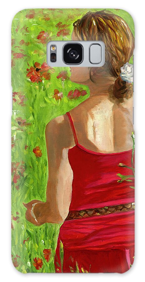 Woman Galaxy Case featuring the painting Girl in Poppy Field by Juliette Becker