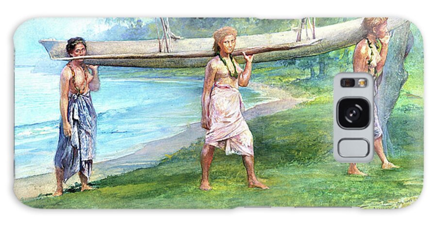 John La Farge Galaxy Case featuring the painting Girls Carrying a Canoe, Vaiala in Samoa - Digital Remastered Edition by John La Farge