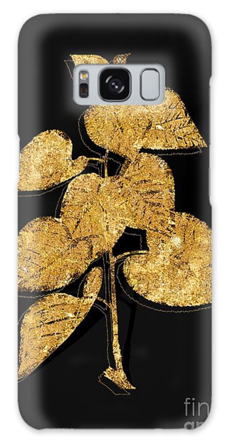 Vintage Galaxy Case featuring the mixed media Gold Quaking Aspen Botanical Illustration on Black by Holy Rock Design
