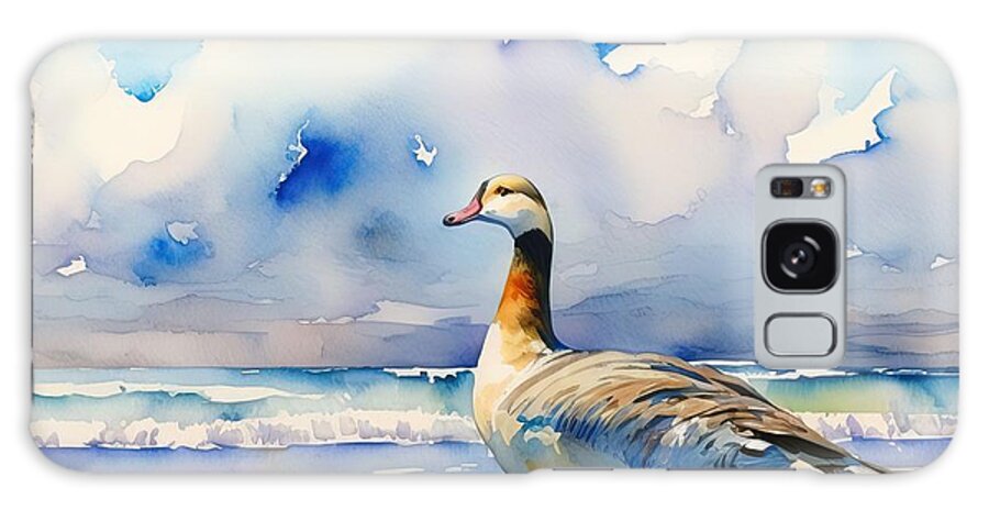 Wild Galaxy Case featuring the painting Goose At Beach by N Akkash