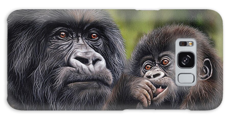 Sarah Stribbling Galaxy Case featuring the painting Gorilla and baby by Sarah Stribbling