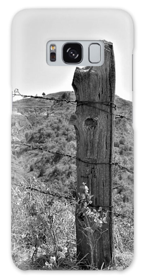 Fence Post Galaxy Case featuring the photograph Grandfather's Post in Black and White by Amanda R Wright