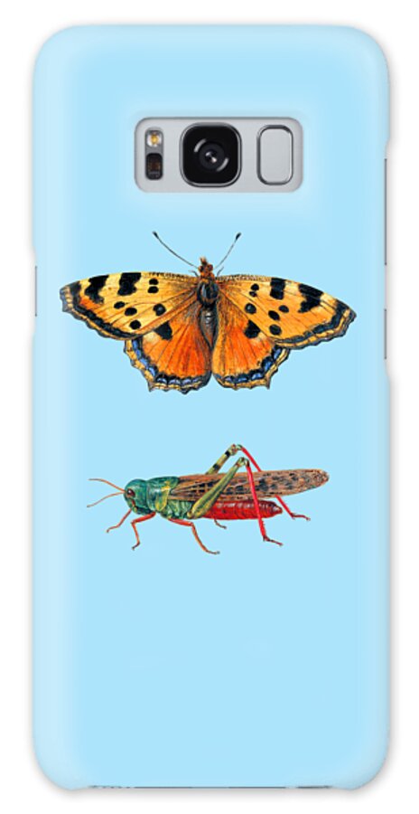 Blue Galaxy Case featuring the drawing Grasshopper and Butterfly by Madame Memento