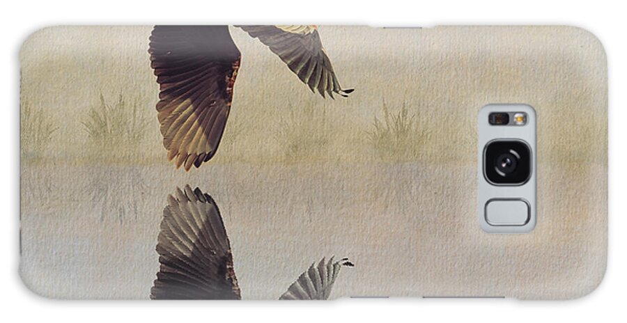 Heron Galaxy Case featuring the mixed media Great Blue Heron Watercolor Reflection by Patti Deters