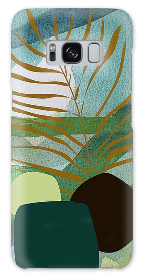 #faatoppicks Summer Palm Garden Leaf Nature Exotic Plant Jungle Green Tropical Foliage Tropic Beach Flora Botanical Illustration Texture Paradise Abstract Blu Green Watercolor Digital Palm Leaf Stones Galaxy Case featuring the painting Green garden by Johanna Virtanen