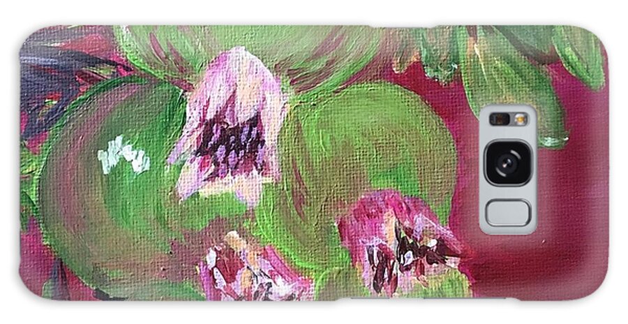 Fruit Stilllife Nature Pomegrates Painting Green Pink Galaxy Case featuring the painting Green Pomegrantes by Debora Sanders