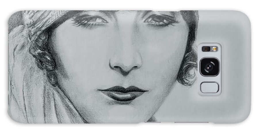 Greta Garbo Galaxy Case featuring the drawing Greta Garbo 2 by Elaine Berger