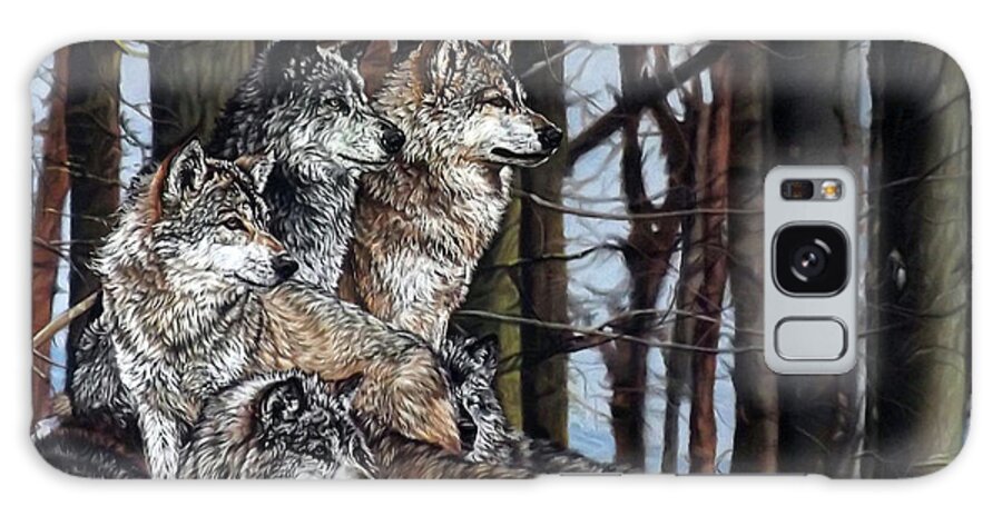 Wolves Galaxy Case featuring the painting Grey Wolves by Linda Becker