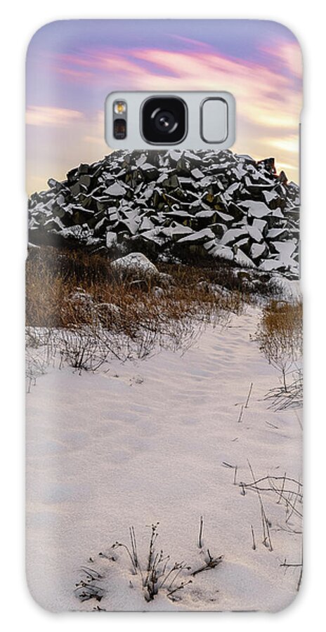 Halibut Pt. Galaxy Case featuring the photograph Halibut Rockpile in Snow by Michael Hubley