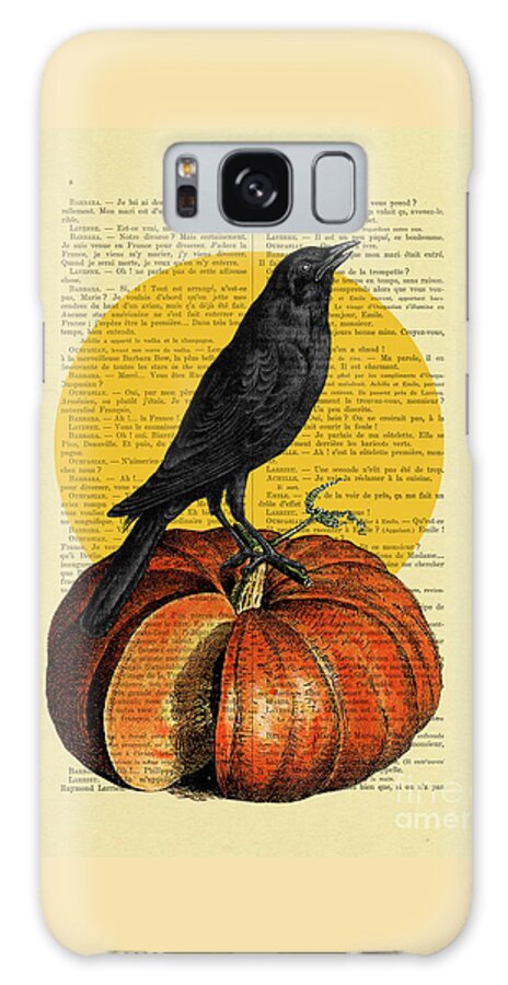 Crow Galaxy Case featuring the mixed media Halloween Crow Book Page Art by Madame Memento