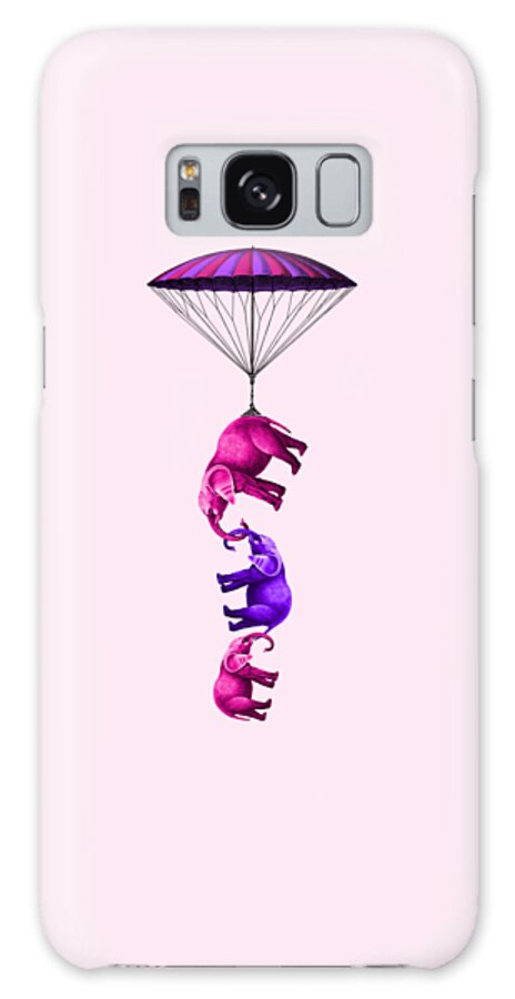 Elephant Galaxy Case featuring the mixed media Happy parachute elephants by Madame Memento