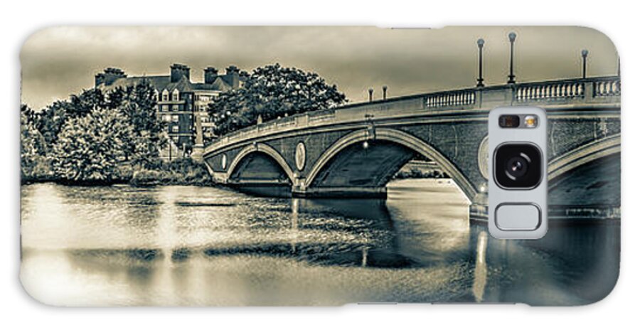 Harvard University Galaxy Case featuring the photograph Harvard's Weeks Footbridge Over The Charles River Panorama - Sepia Edition by Gregory Ballos