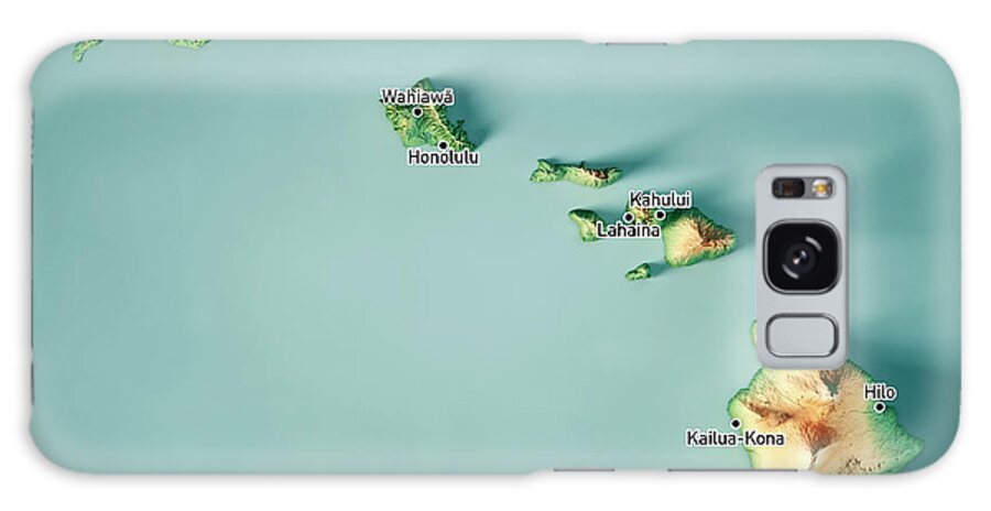 Hawaii Galaxy Case featuring the digital art Hawaii 3D Render Topographic Map Cities by Frank Ramspott
