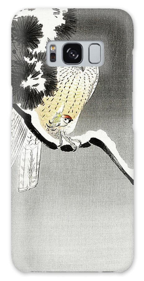 Birds Galaxy Case featuring the painting Hawk with sparrow by Ohara Koson