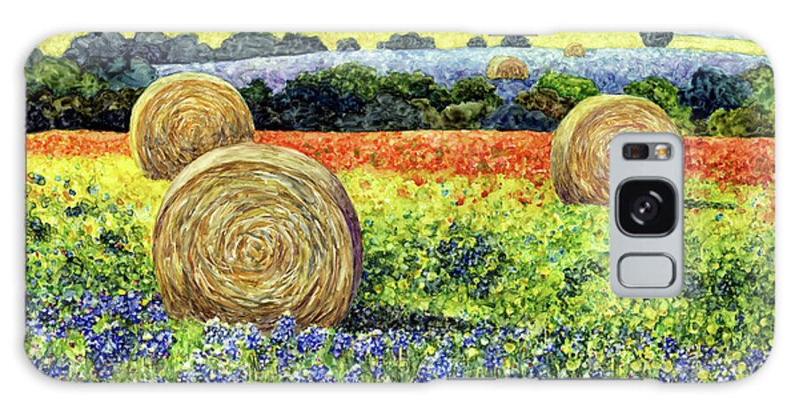 Bluebonnet Galaxy Case featuring the painting Hay bales and Wildflowers by Hailey E Herrera