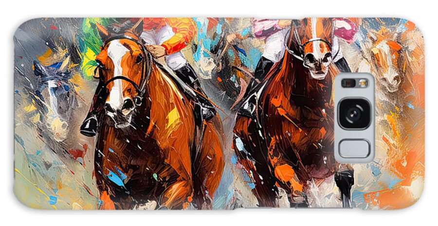 Horse Racing Galaxy Case featuring the painting Head to Head by Lourry Legarde