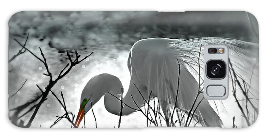 Heron Galaxy Case featuring the photograph Heron in Black-White-Tinge of Blue by Denise Winship