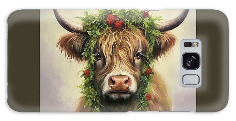 Christmas Galaxy Case featuring the painting Highland Christmas Cow by Tina LeCour