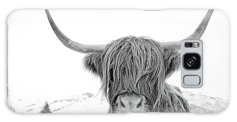 Highland Cow Galaxy Case featuring the photograph Highland Cow mono by Grant Glendinning