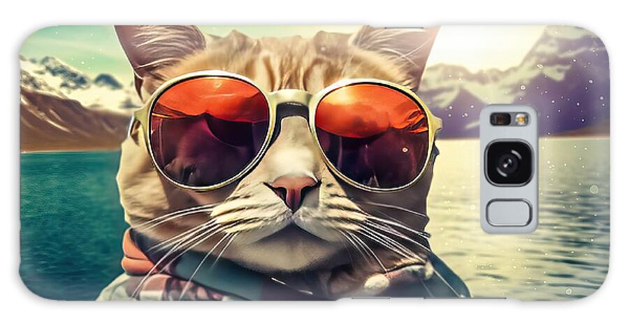 Cat Galaxy Case featuring the painting Holiday sunglasses fashion c Cute funny goggles pet animal creative fun portrait colours ginger humor kitten closeup cyan look concept vision pretty intelligent style eyeglass fluffy furry felino by N Akkash