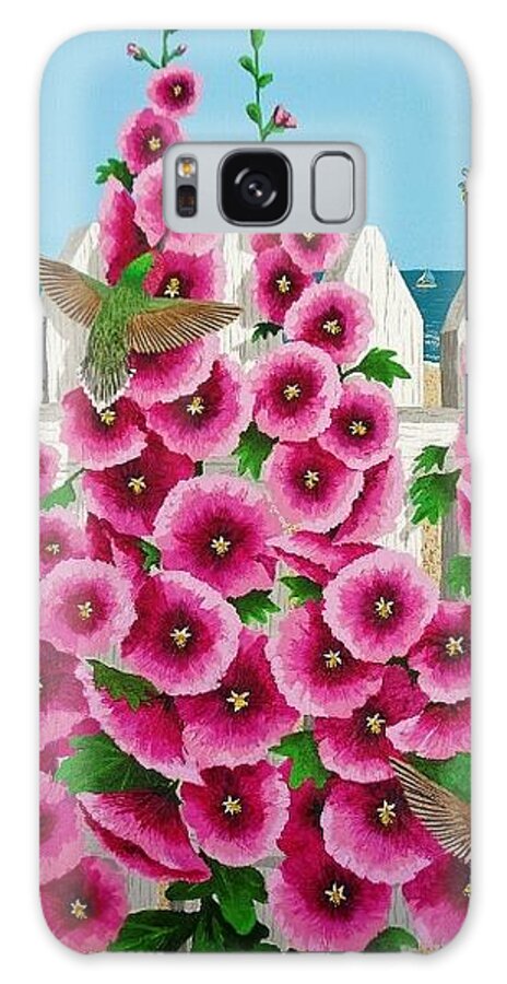 Flowers. Hollyhock Galaxy S8 Case featuring the painting Hollyhocks and Humming Birds by Katherine Young-Beck