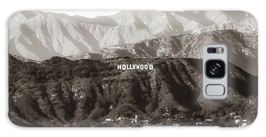 California Galaxy Case featuring the photograph Hollywood Hills On The Santa Monica Mountains - Sepia Square Format by Gregory Ballos
