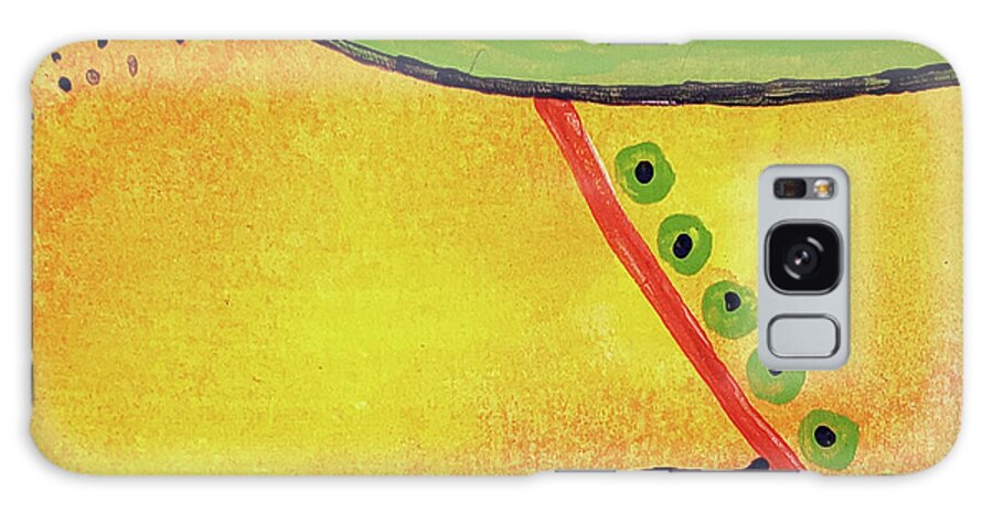 Yellow Galaxy Case featuring the painting HOPI TRAIL Abstract In Yellow Red Pink Green Dots by Lynnie Lang