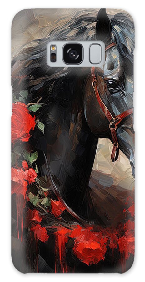 Arabian Horse Art Galaxy Case featuring the painting Horse and Red Roses Art by Lourry Legarde