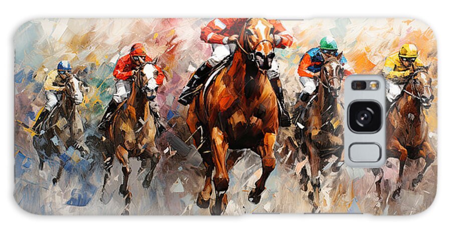 Horse Racing Galaxy Case featuring the painting Horse Racing Colorful Abstract by Lourry Legarde