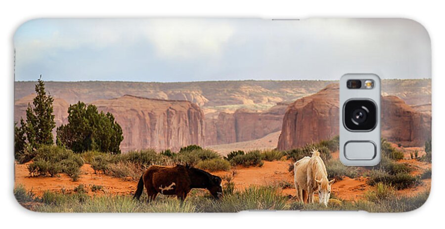 Monument Valley Galaxy Case featuring the photograph Horses in Monument valley by Alberto Zanoni