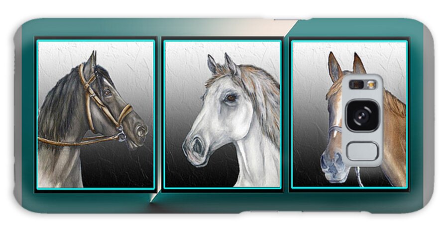 Triptych Galaxy Case featuring the mixed media Horses in Three by Kelly Mills
