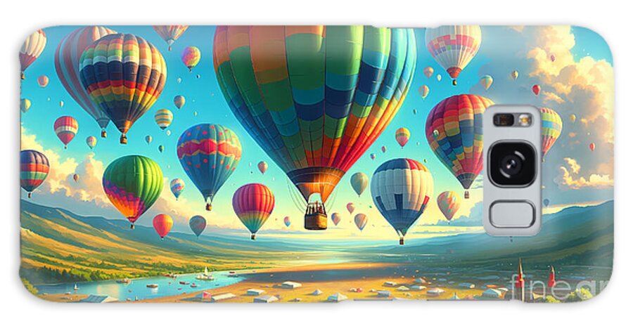 Hot Air Balloon Galaxy Case featuring the digital art Hot Air Balloon Festival, Colorful hot air balloons floating in a clear blue sky by Jeff Creation