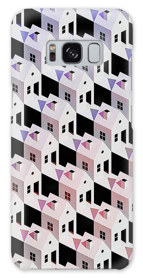An Escheresque Isometric Pattern Of Stylized Houses Galaxy Case featuring the digital art Houndstoothsville by Bespoke Cube