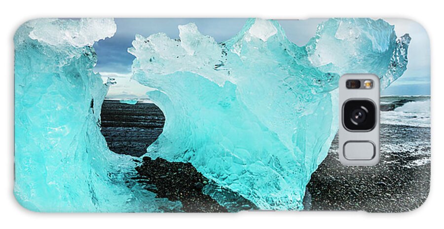 Diamond Beach Galaxy Case featuring the photograph Icebergs on Jokulsarlon black beach, Iceland by Neale And Judith Clark