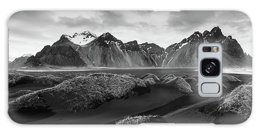 Iceland Galaxy Case featuring the photograph Black and White Icelandic mountain landscape, Vestrahorn black mountains Iceland by Michalakis Ppalis