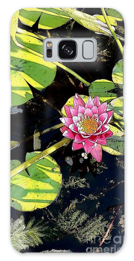Lily Galaxy Case featuring the photograph Illustrated Pink Lily and Pad by Anita Adams