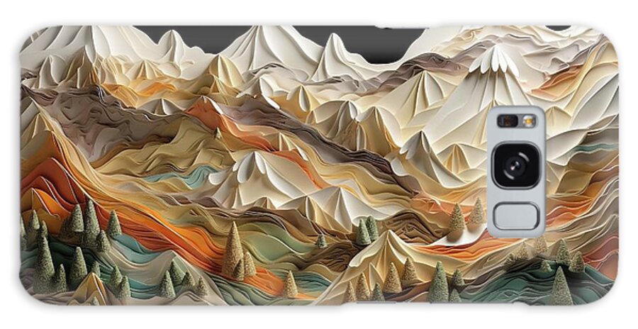 Landscape Galaxy Case featuring the photograph Illustration of a landscape created with folded materials, artistic artisan look, black background. by Joaquin Corbalan