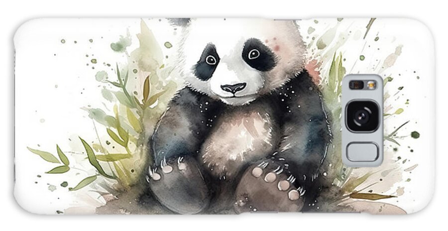 Cute Galaxy Case featuring the painting Illustration of watercolor cute baby panda, by N Akkash