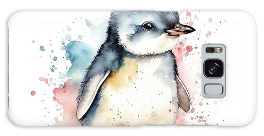 Cute Galaxy Case featuring the painting Illustration of watercolor cute baby penguin, by N Akkash