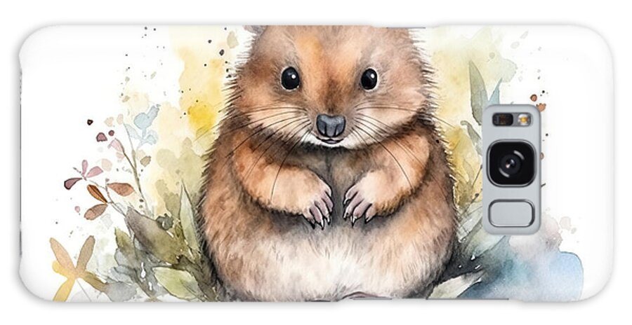 Cute Galaxy Case featuring the painting Illustration of watercolor cute baby quokka, by N Akkash