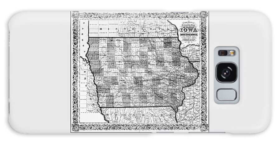 Iowa Galaxy Case featuring the photograph Iowa Vintage Township Map 1865 Black and White by Carol Japp