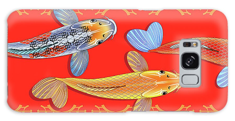 Koi Galaxy Case featuring the digital art Japanese Koi Red Rotatable Nature Panel by Tim Phelps