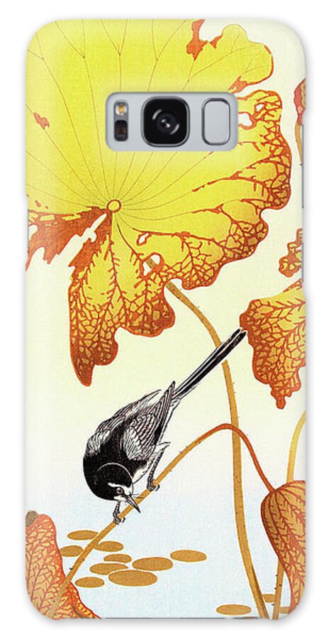 Ohara Galaxy Case featuring the painting Japanese wagtail on lotus plant - Digital Remastered Edition by Ohara Koson