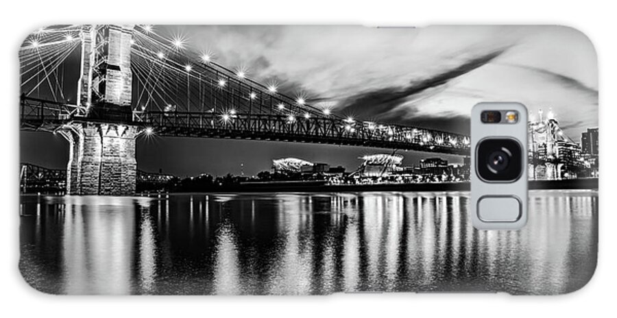Cincinnati Ohio Galaxy Case featuring the photograph John A. Roebling Bridge On The Ohio River - Cincinnati Monochrome by Gregory Ballos