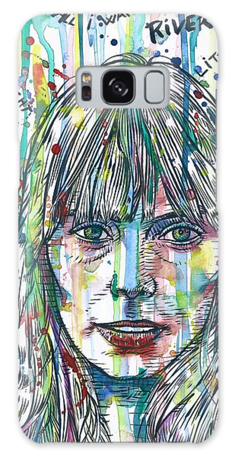 Joni Mitchell Galaxy Case featuring the painting JONI MITCHELL watercolor and ink portrait by Fabrizio Cassetta