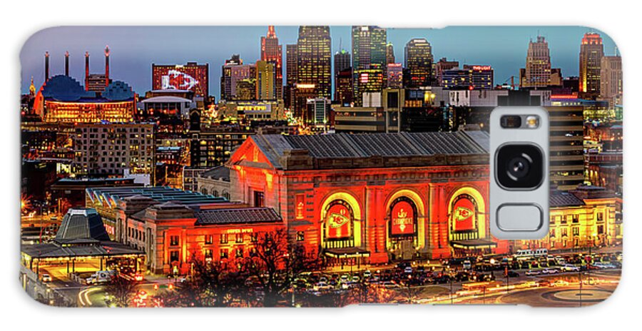 Kansas City Galaxy Case featuring the photograph Kansas City Victory Skyline in Bold Red and Gold by Gregory Ballos