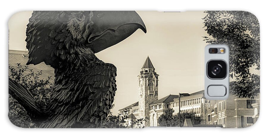 America Galaxy Case featuring the photograph Kansas Jayhawk Boulevard and University Sculpture Sepia Panorama - Lawrence KS by Gregory Ballos