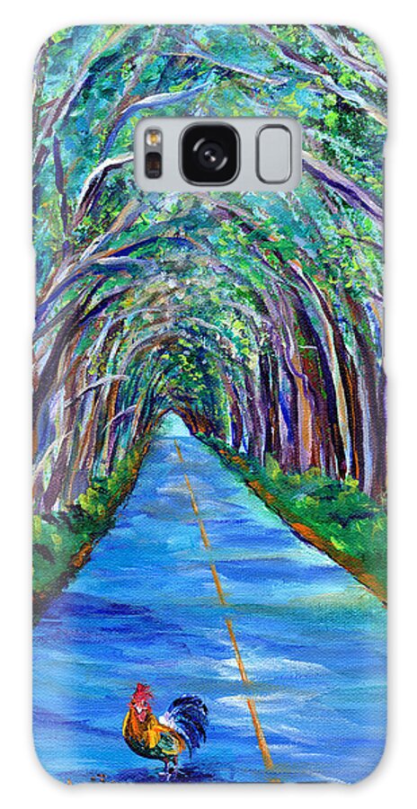 Kauai Tree Tunnel Galaxy Case featuring the painting Kauai Tree Tunnel with Rooster by Marionette Taboniar